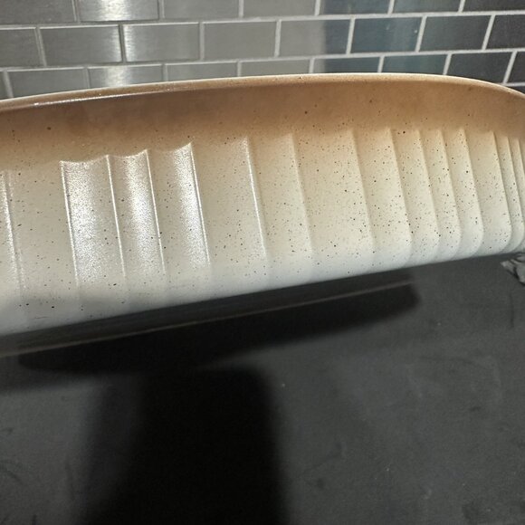 Vtg Corning Ware Oval Casserole F-4-B 2.5L French White Brown Ombre Ribbed - Picture 3 of 16